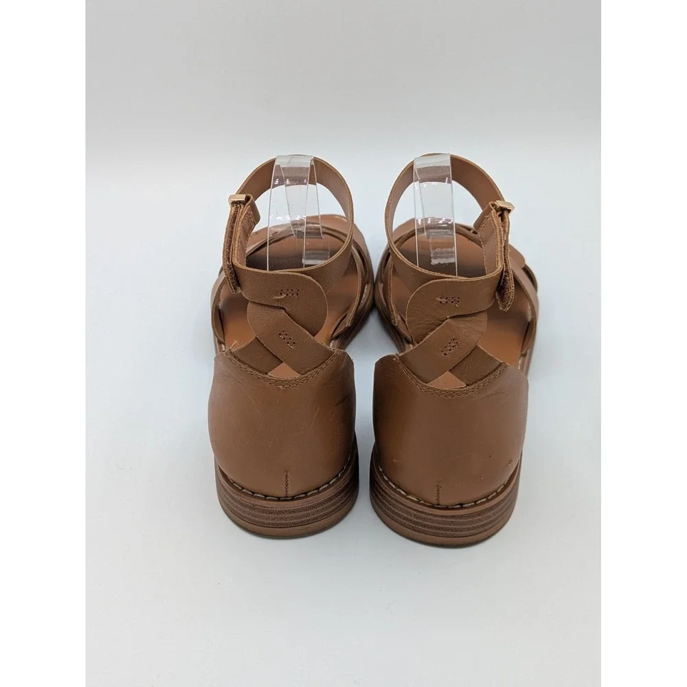 Franco Sarto Sandals 9 Tan Leather Ankle Strap Flat Minimalist Boho Summer - Picture 9 of 15
